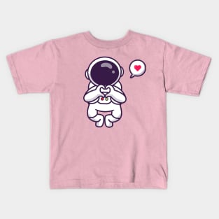 Cute Astronaut Flying With Love Sign Hand Kids T-Shirt